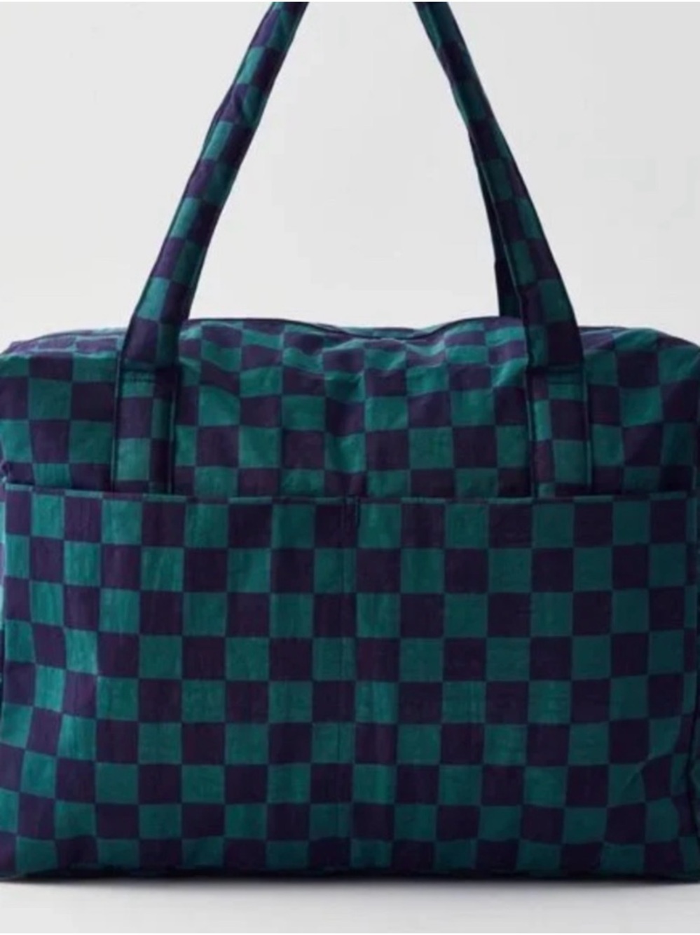 BAGGU Checked Tote Bag in Teal and Navy